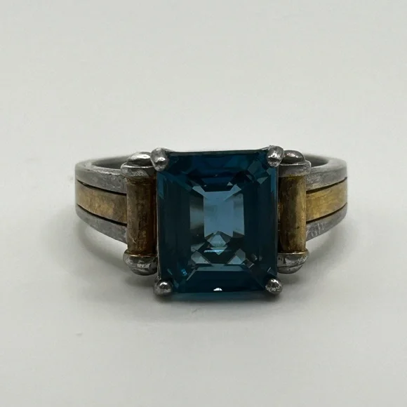 Sterling Silver Ring with Glass Stone and Gold Dipped Accenting - Size 12